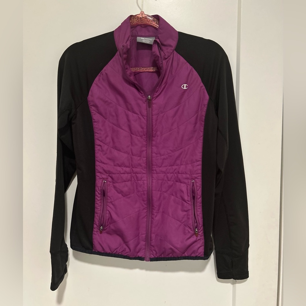 Champion Women's Purple Front-Panel Quilted Active Jacket with Black Sleeves